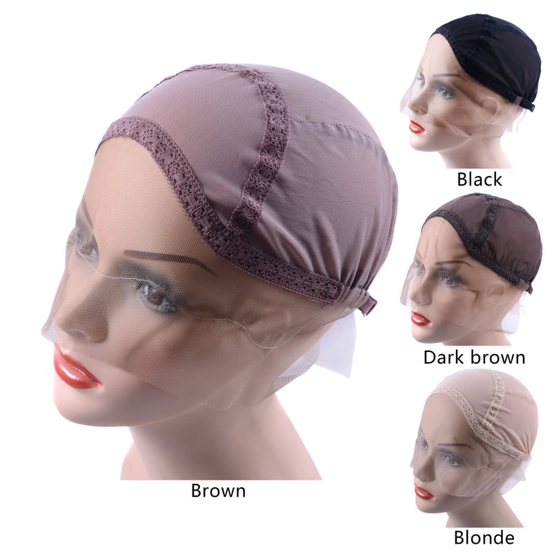 YANTAISIYU Lace Front Wig Cap for Making Wigs with Adjustable Strap Glueless Weaving Wig Caps Swiss Lace Hairnet (Brown M 54 cm) - Image 3